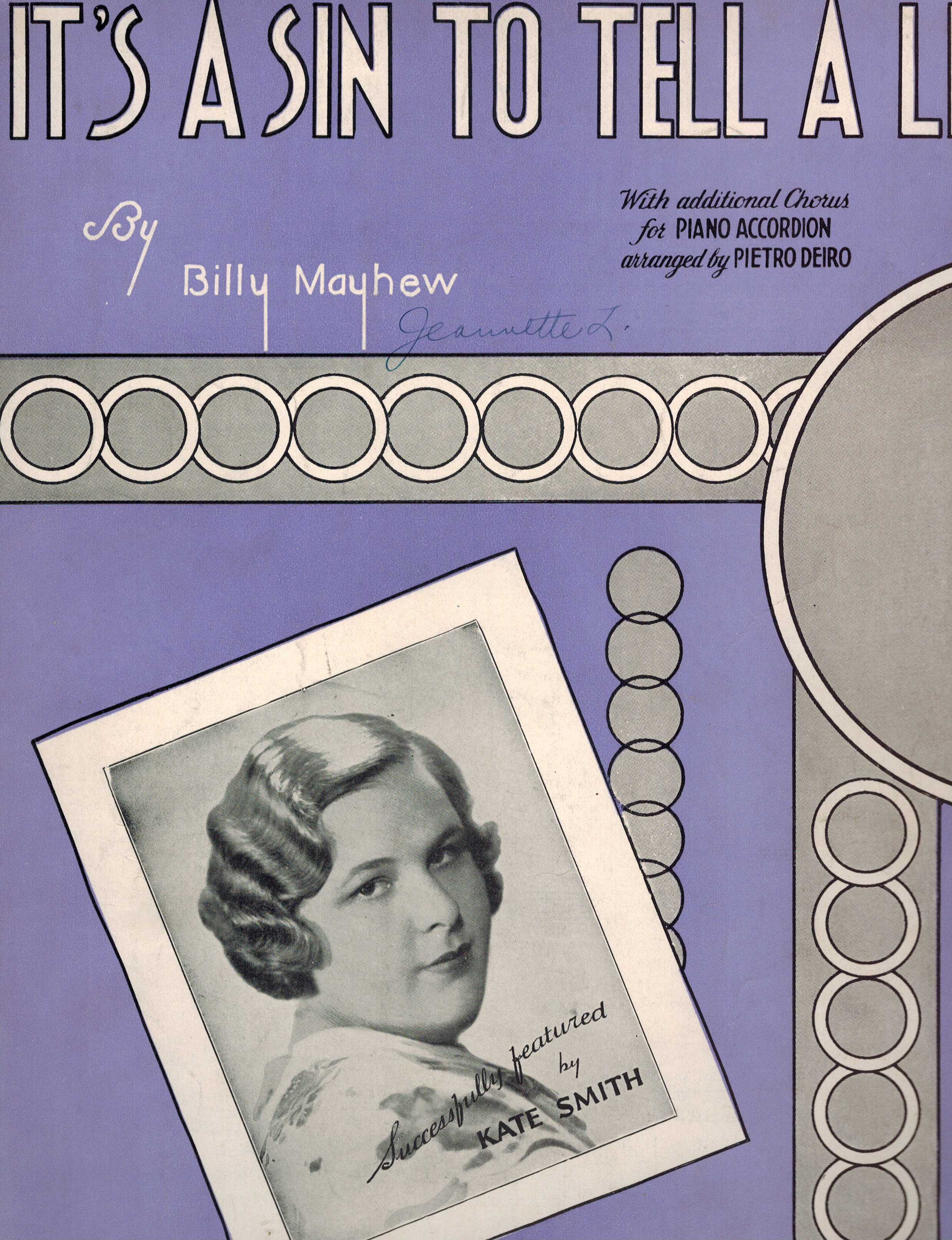 It's A Sin to Tell a Lie - Kate Smith Cover - Vintage Sheet Music