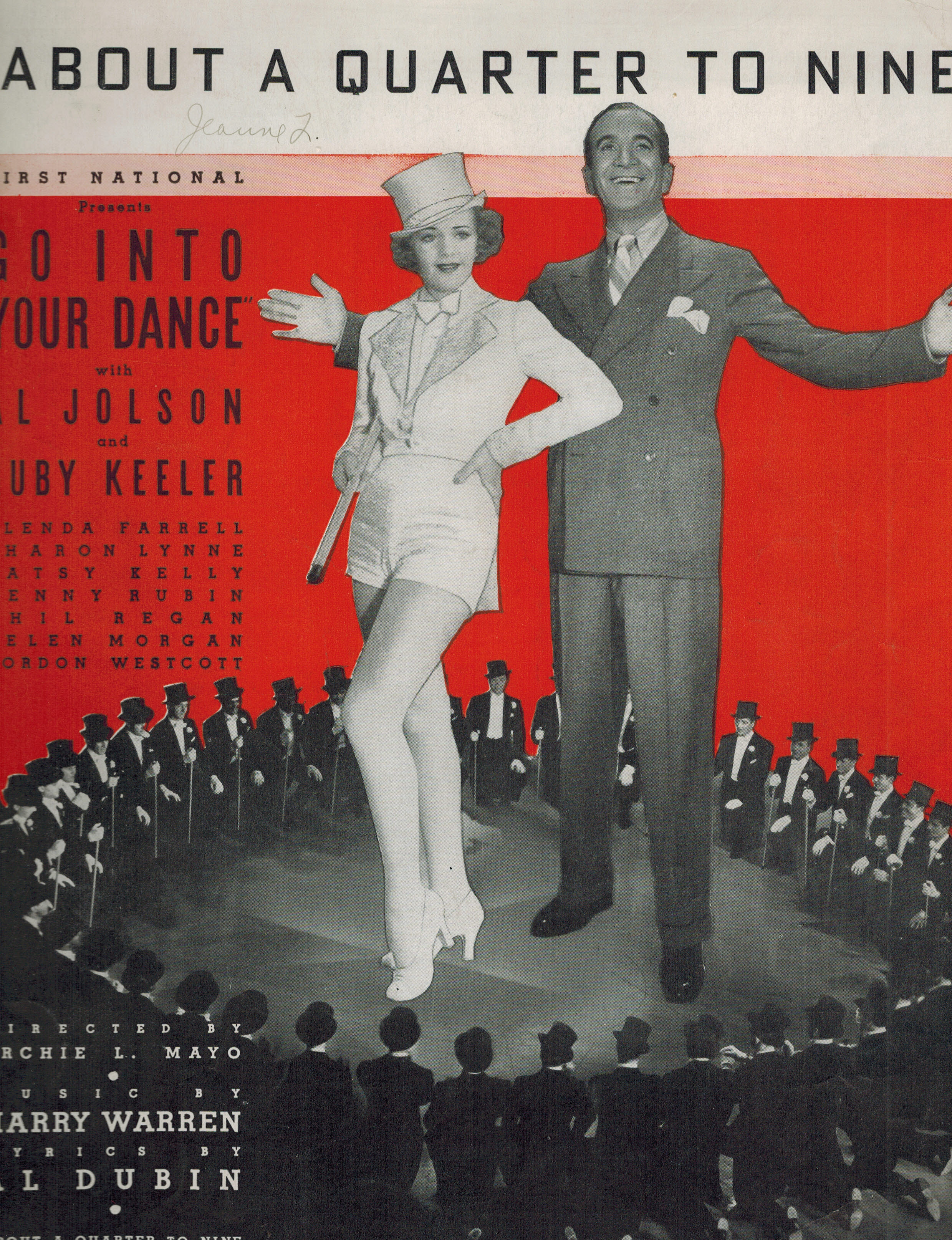 About A Quarter to Nine from Go Into Your Dance - Al jolson and Ruby Keeler Cover - Vintage Sheet Music