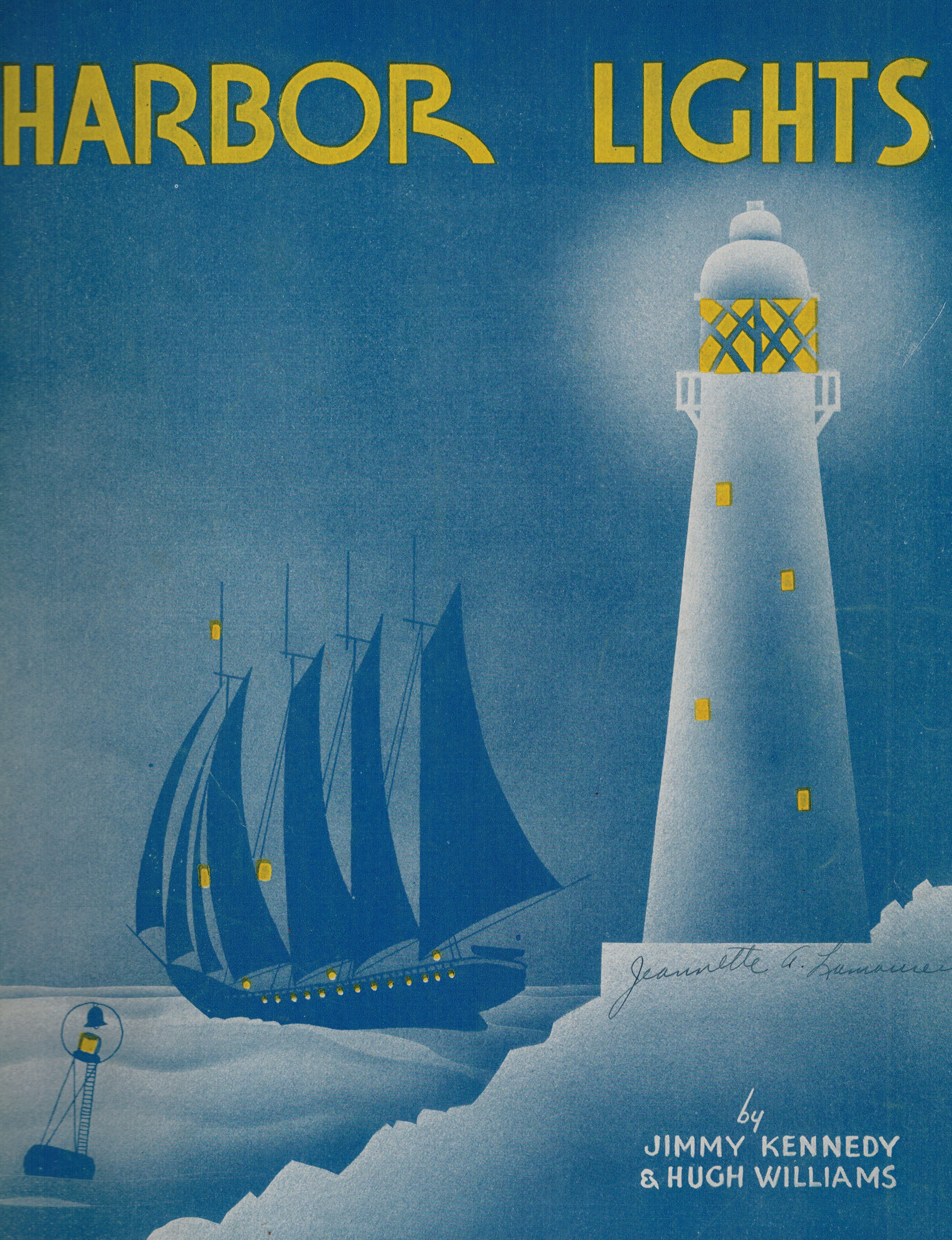 Image for Harbor Lights - Vintage Sheet Music - Sailboat and Lighthouse Cover Harbor Lights - Vintage Sheet Music - Sailboat and Lighthouse Cover