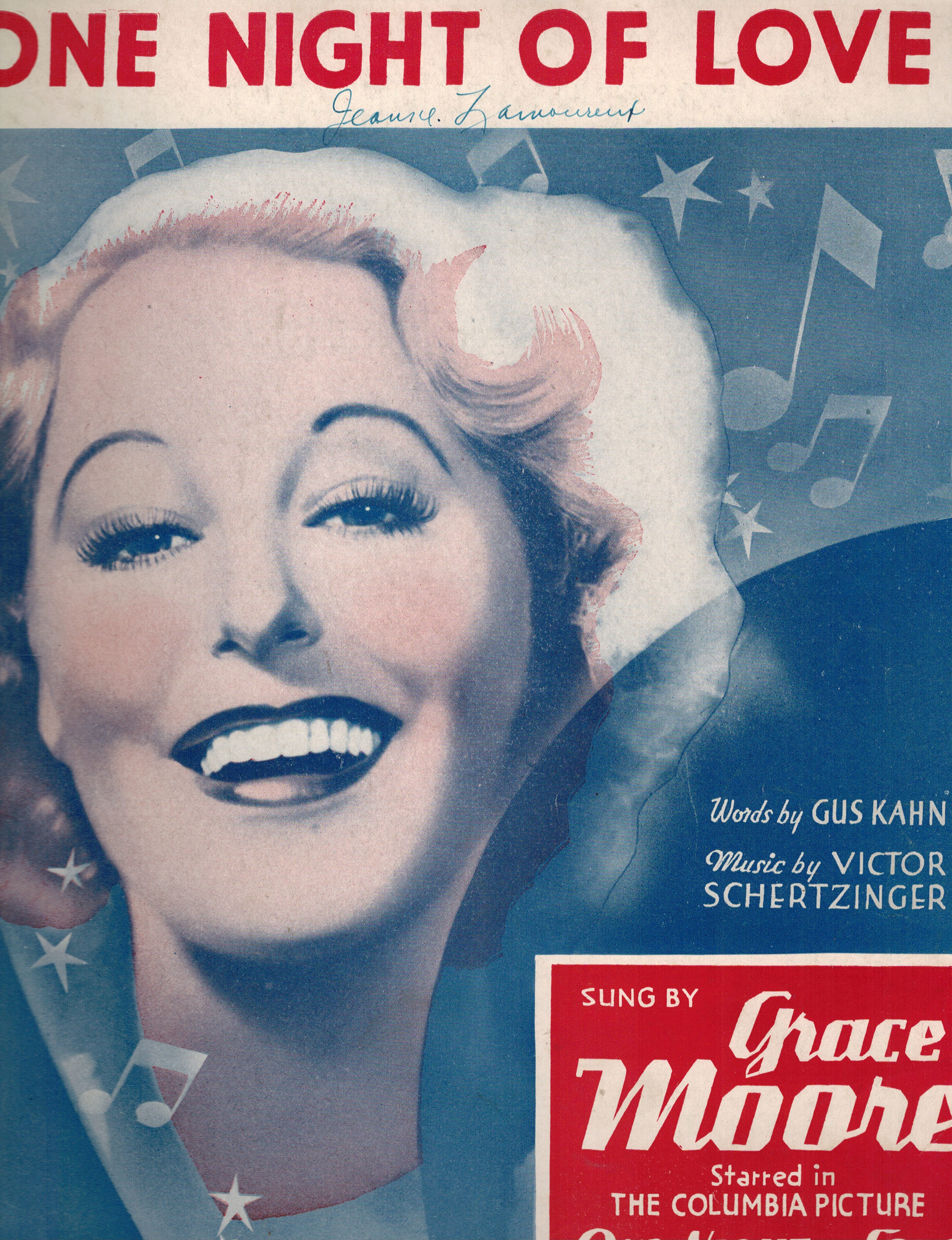 Image for One Night of Love - Grace Moore Cover - Vintage Sheet Music One Night of Love - Grace Moore Cover - Vintage Sheet Music
