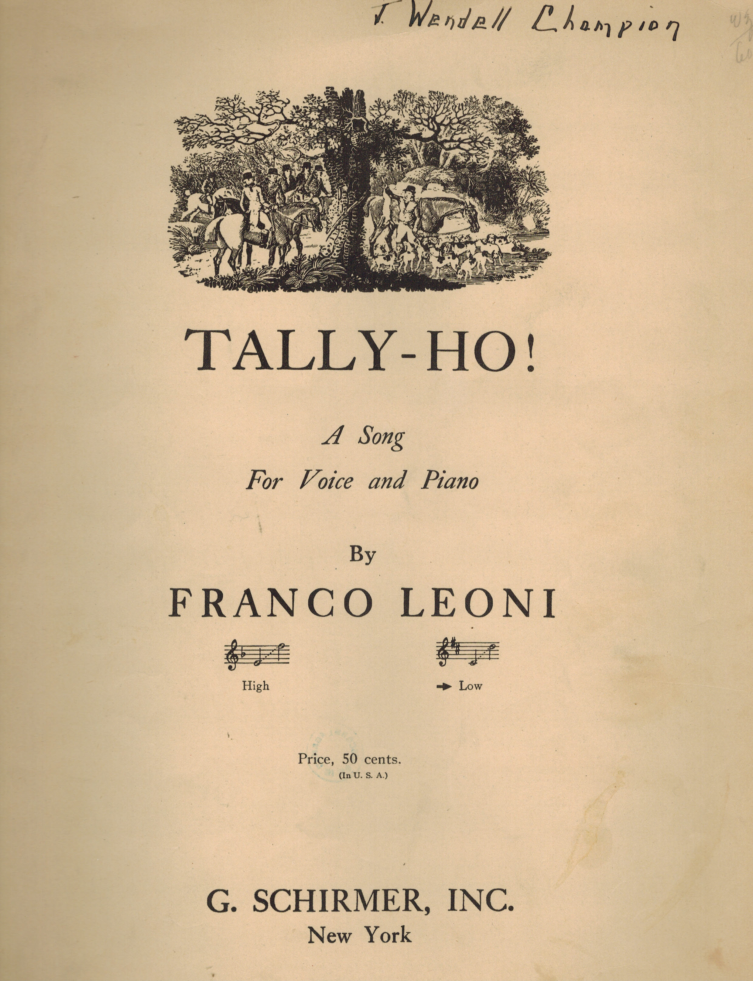 Tally Ho - A Song for Voice and Piano - Low Voice - Vintage Sheet Music