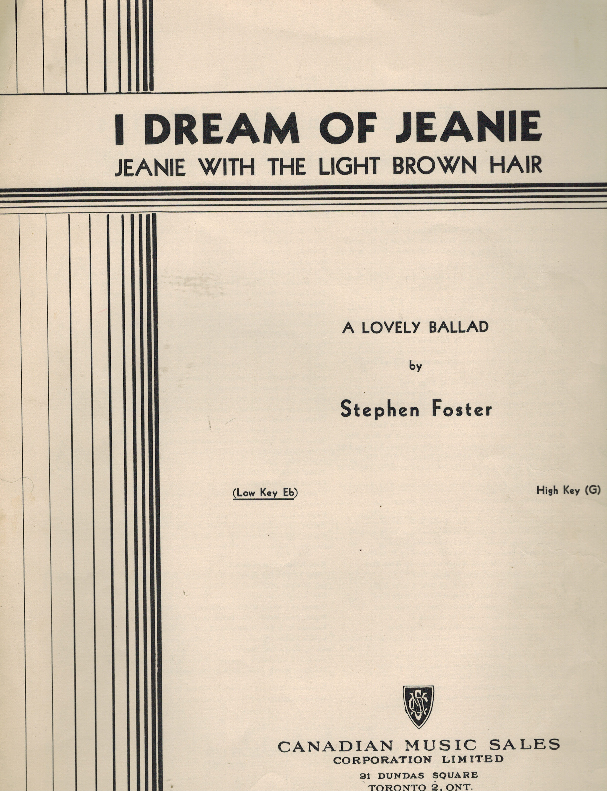I Dream of Jeanie with the Light Brown Hair - A lovely Ballad - Vintage Sheet Music