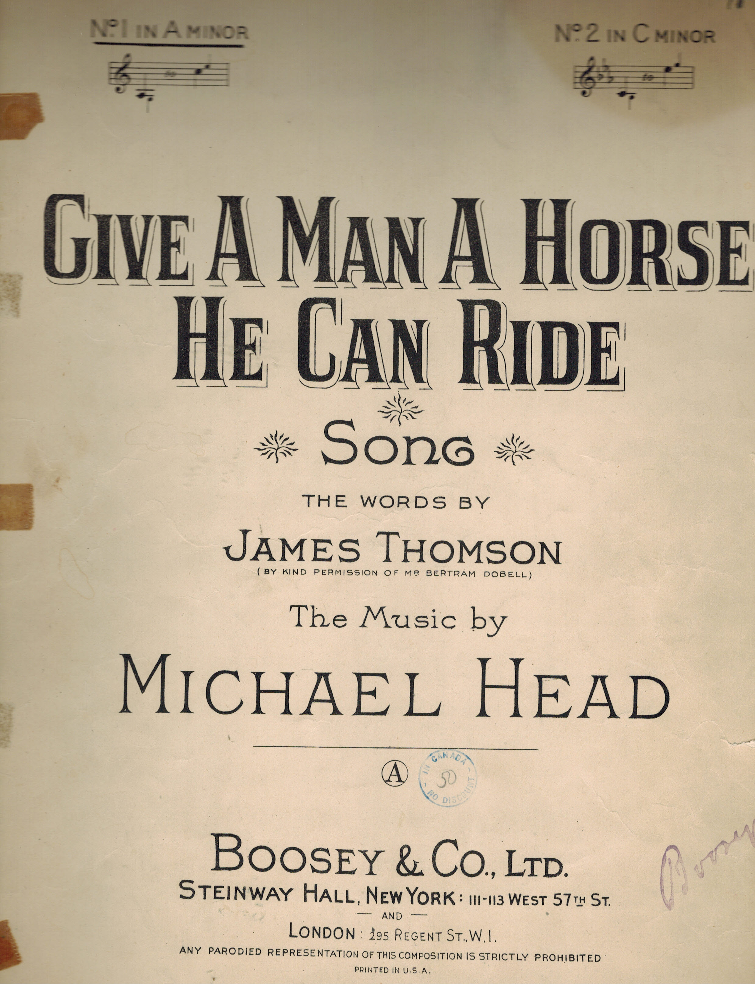 Image for Give A Man A Horse He Can Ride Song in A Minor - Vintage Sheet Music Give A Man A Horse He Can Ride Song in A Minor - Vintage Sheet Music