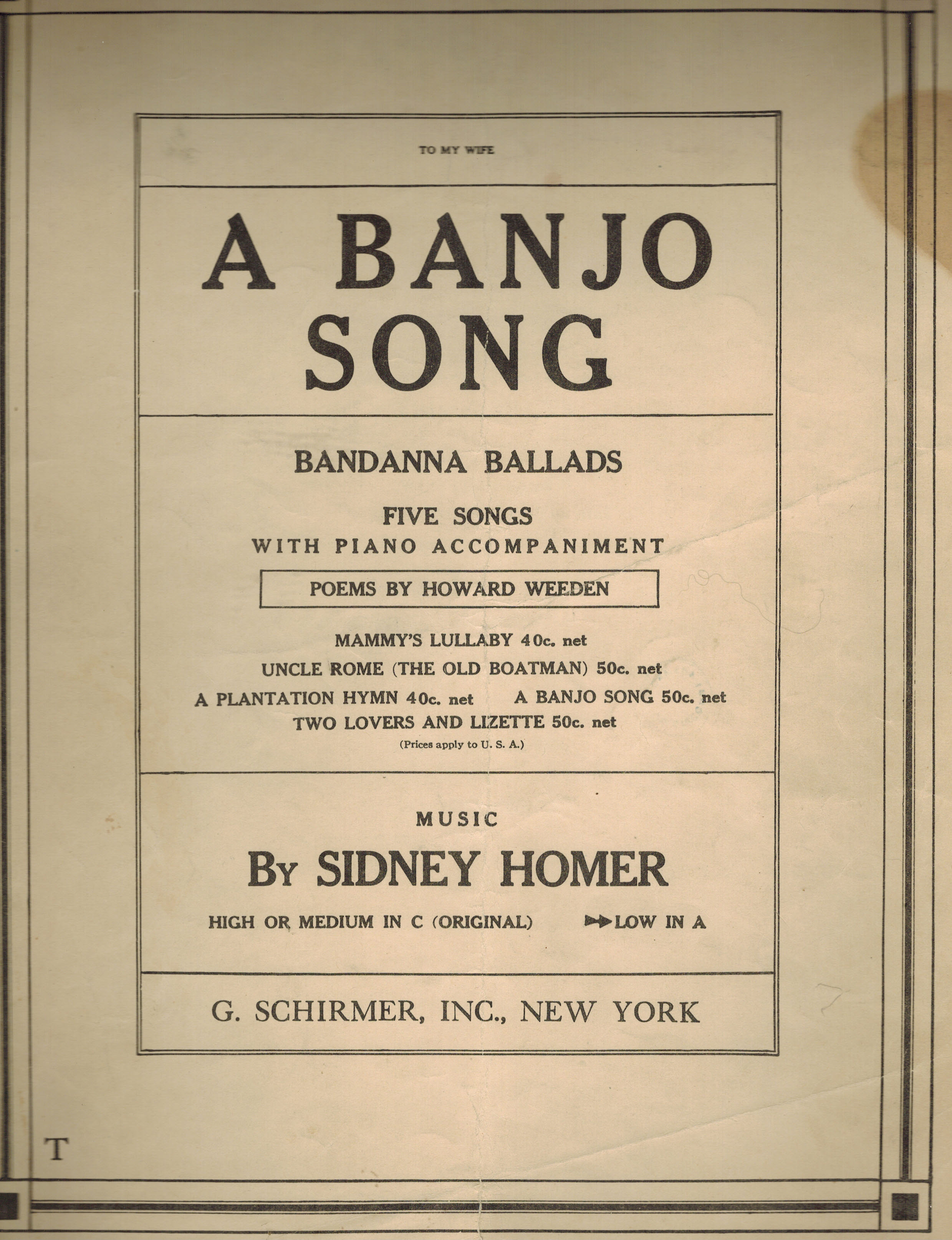 Image for A Banjo Song from Bandanna Ballads for Low Voice in A - Vintage Sheet Music A Banjo Song from Bandanna Ballads for Low Voice in A - Vintage Sheet Music