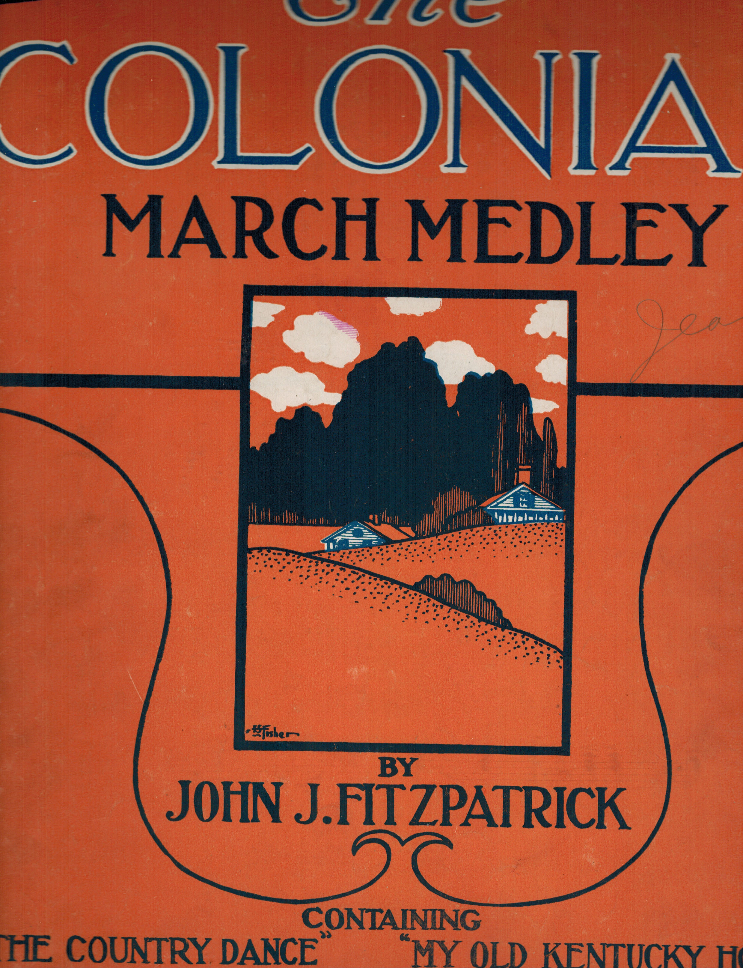 Colonial March Medley - The Country Dance, Soldiers Joy, Mocking Bird, My Old Kentucky Home, Virginia Reel, Turkey in the Straw, and Yankee Doodle - Vintage Sheet Music