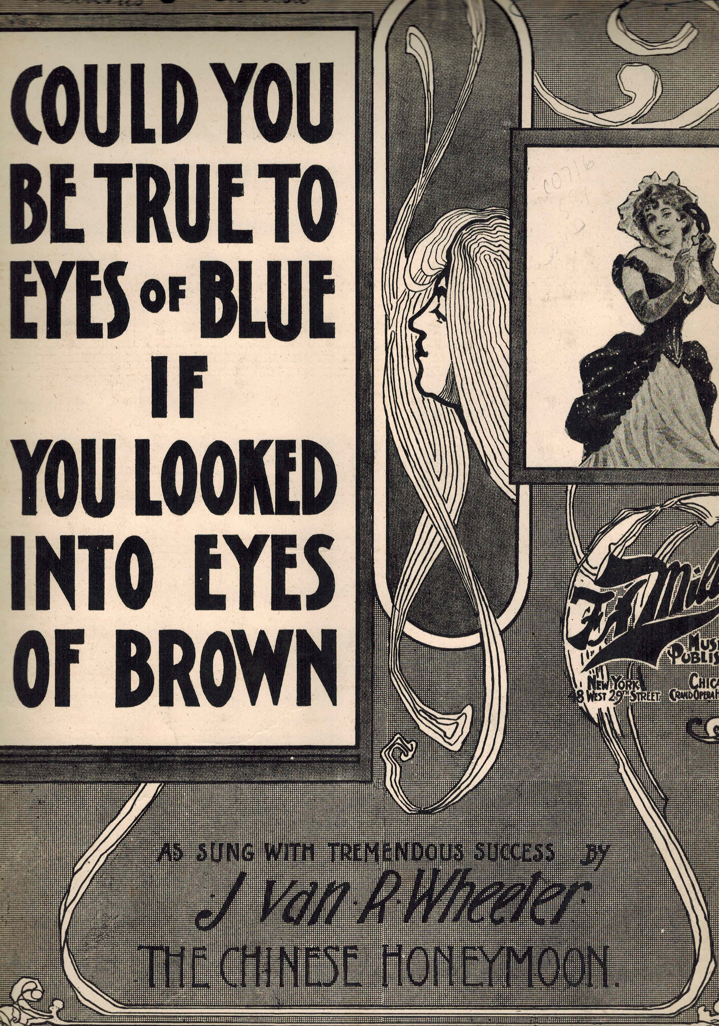 Image for Could You be True to Eyes of Blue if You Looked Into Eyes of Brown  - Vintage Sheet Music - as Sung By J. Van R. Wheeler