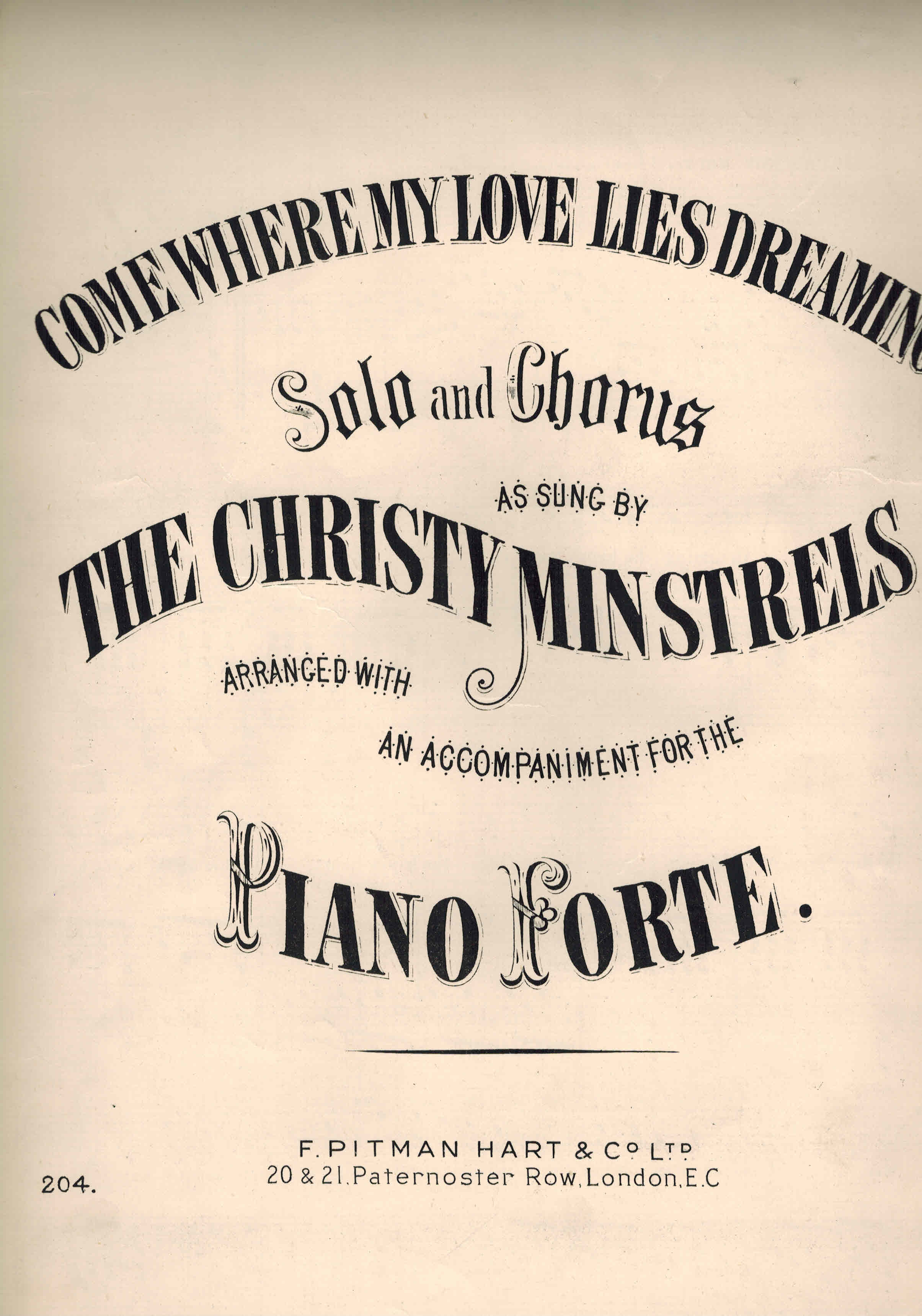 Image for Come Where My Love Lies dreaming - Vintage Sheet Music - as Sung By The Christy Minstrels