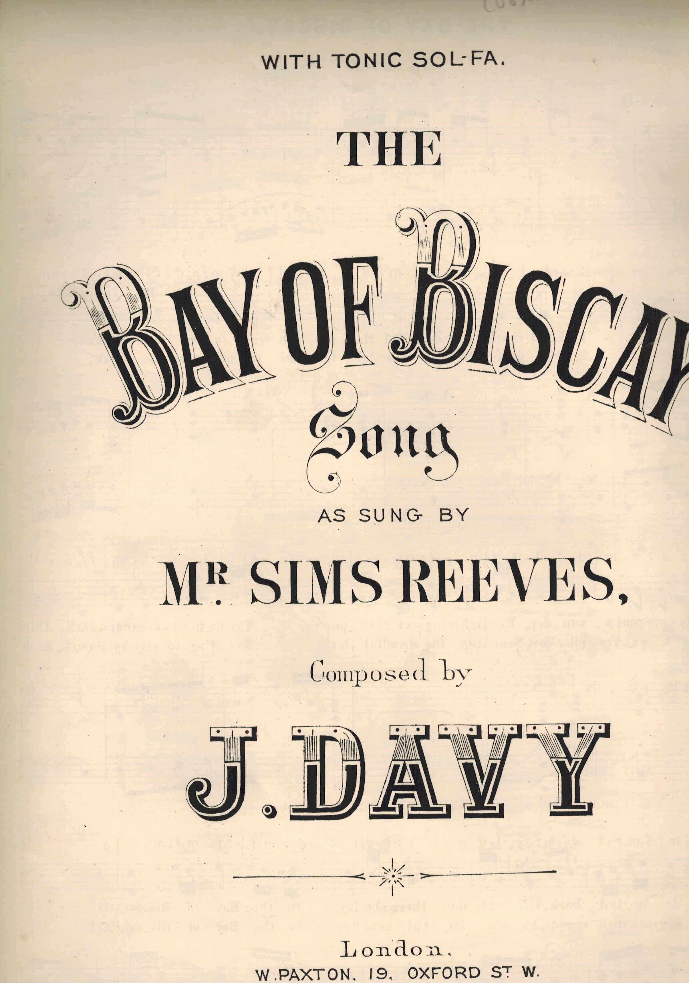 Image for The Bay of biscay - Vintage Sheet Music - as Sung By Mr. Sims Reeves
