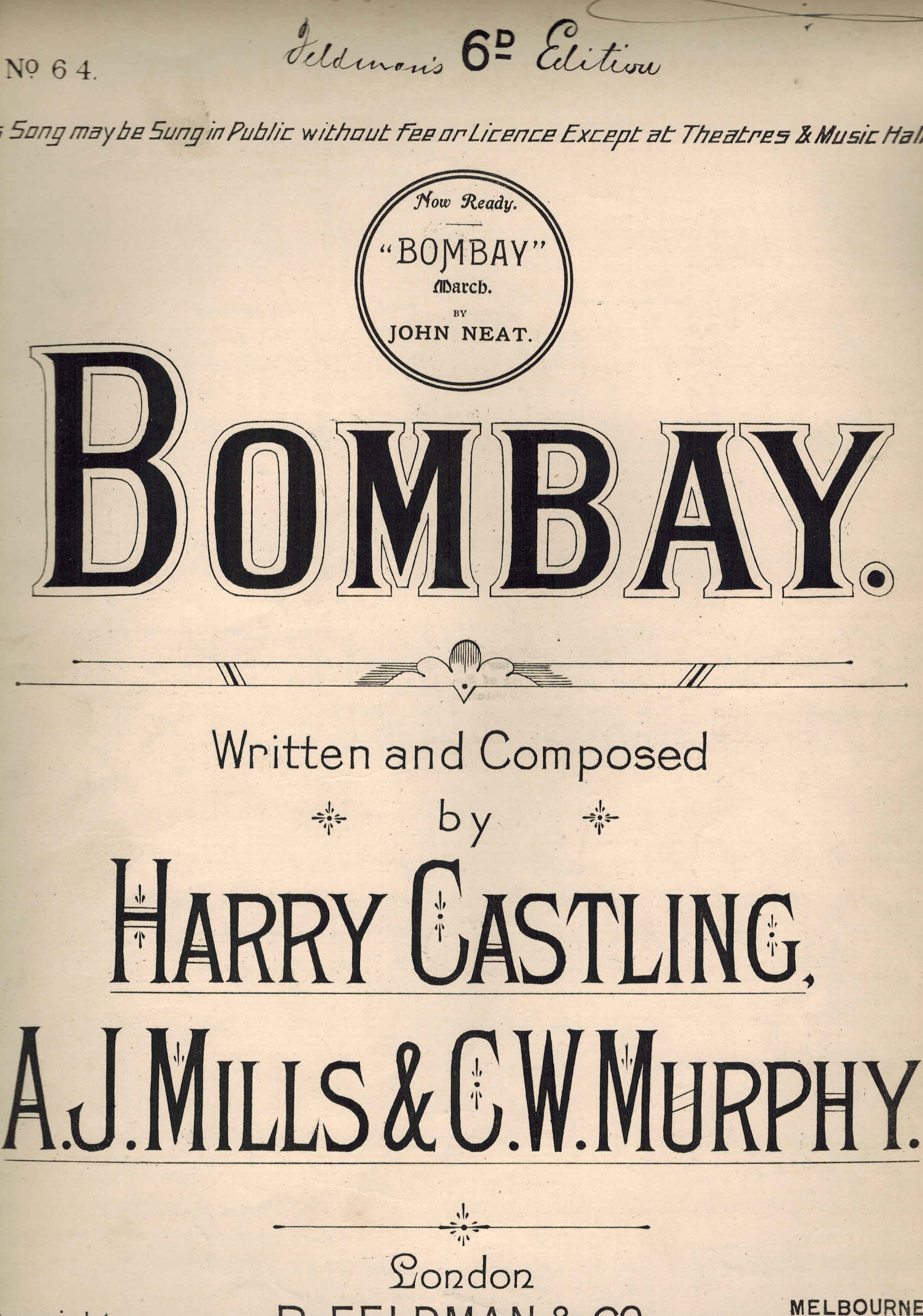 Image for Bombay - Vintage Sheet Music