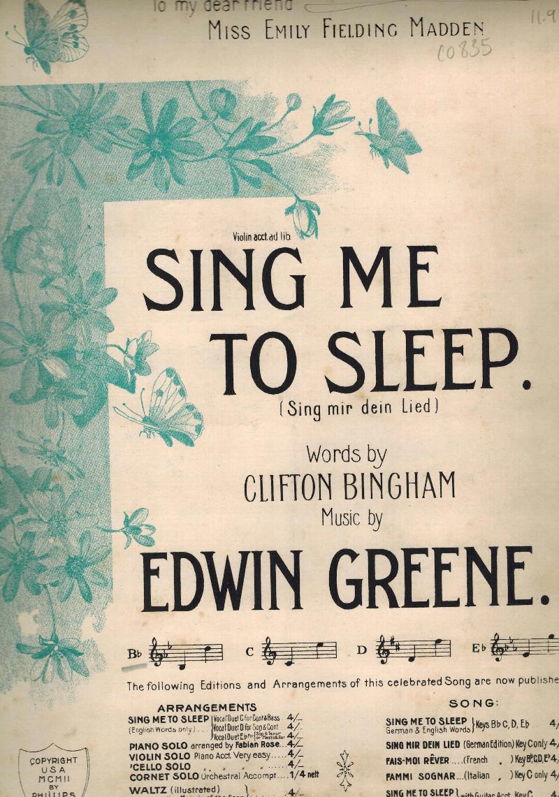 Image for Sing Me to Sleep  - Vintage Sheet Music
