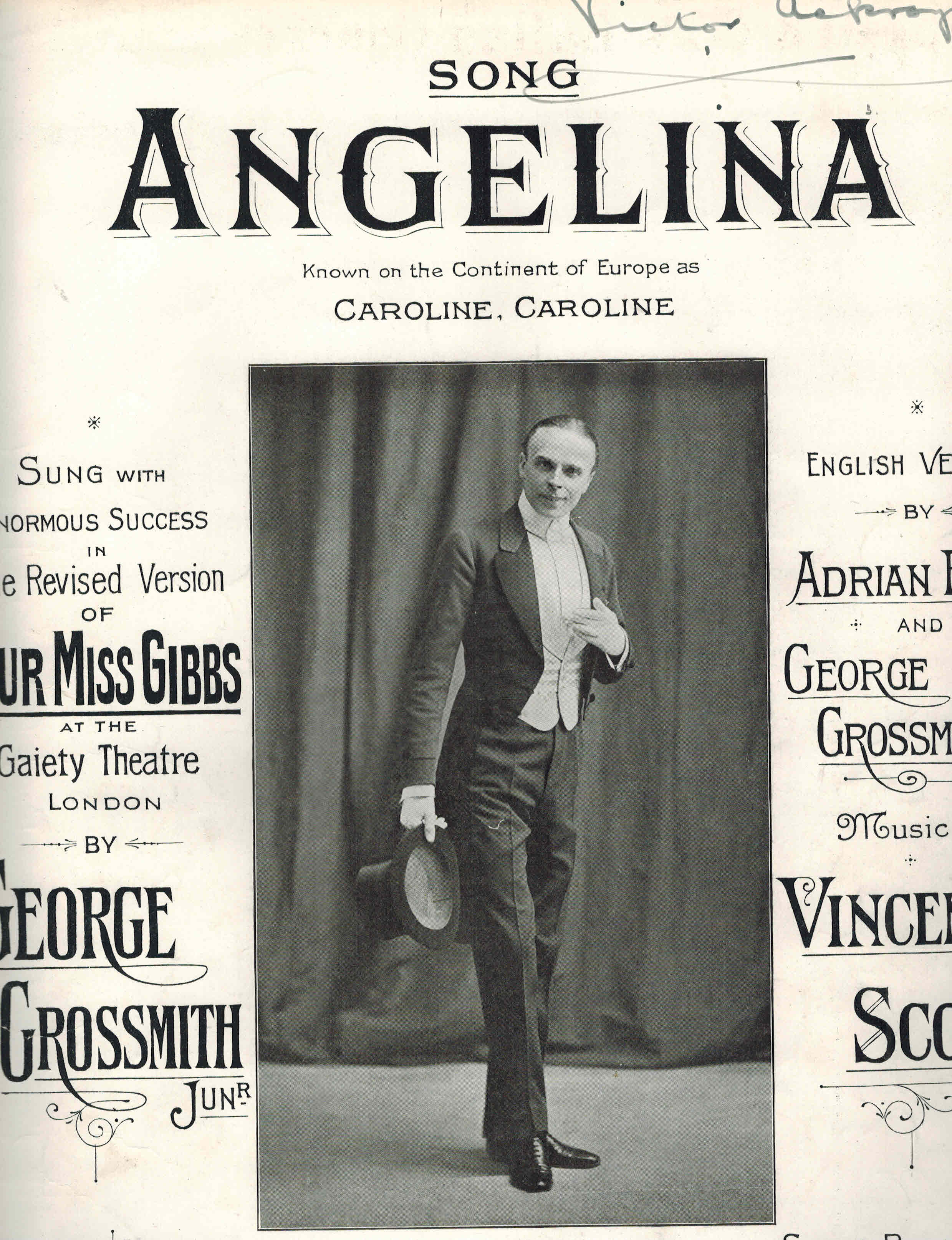 Image for Angelina Song from Our Miss Gibbs - Vintage Piano Sheet Music