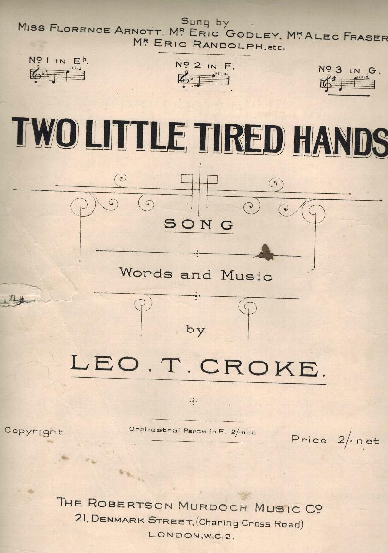 Image for Two Little Tired Hands - Vintage Sheet Music