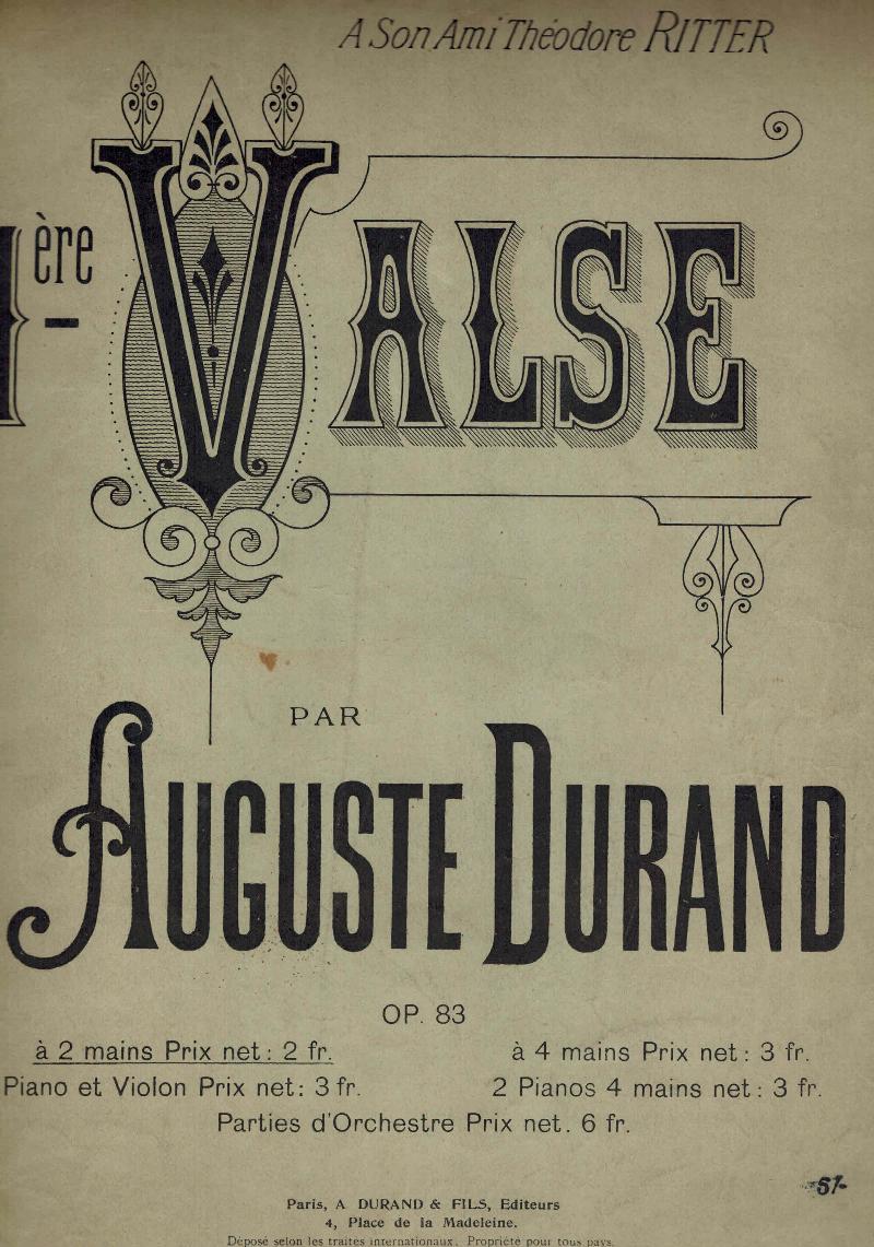 Image for 1ere ( Premiere ) Valse Op 83 - Vintage Sheet Music